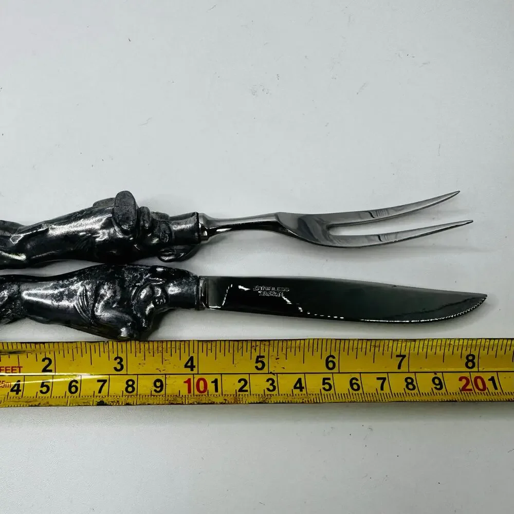 Carving Set Pig/Boar Meat Knife & Fork Stainless Pewter Style Handle Japan